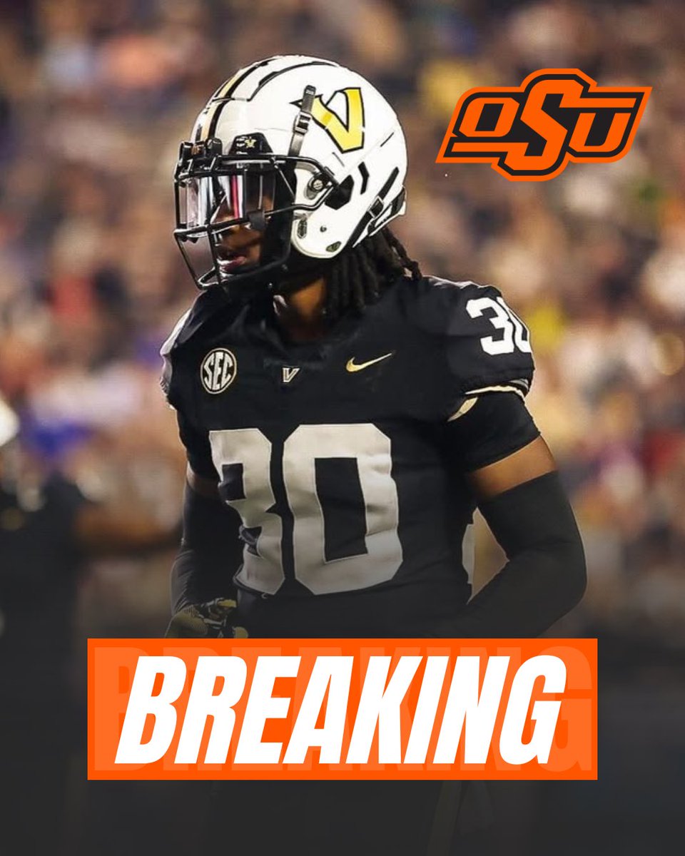 OKSTMart's tweet image. BREAKING: Oklahoma State lands signing of Vanderbilt DB Trudell Berry.

The 6-foot-1 senior is a former 4-star prospect and had 29 tackles and 6 PD’s in three seasons with Vandy.

A big time pickup for #OkState 🔥
