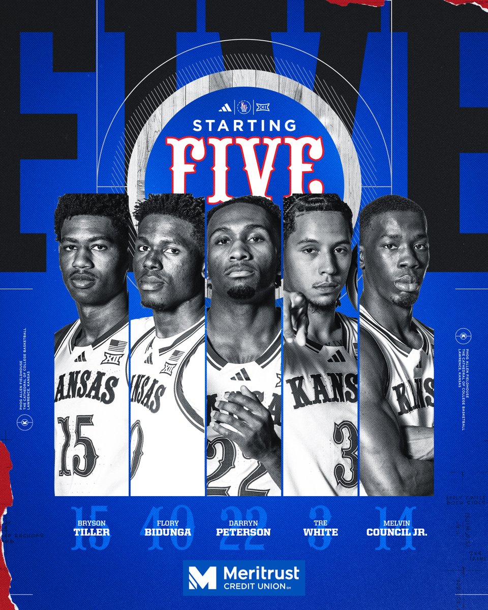 KUHoops's tweet image. Starting Five:

#RockChalk x @meritrustcu