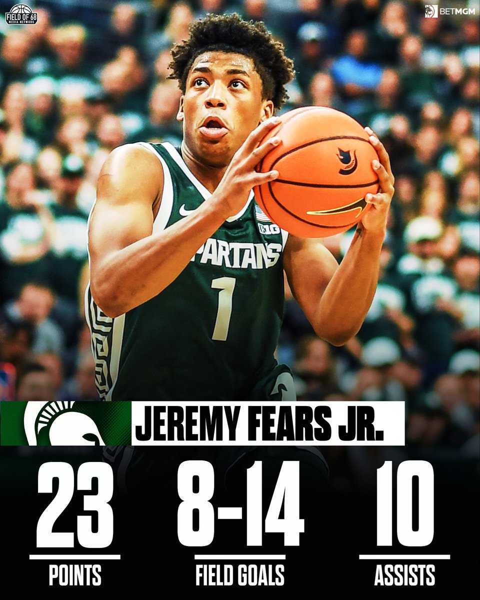 Jeremy Fears Jr. with a MONSTER double double for <a href="/MSU_Basketball/">Michigan State Men's Basketball</a> in a 81-60 win over Indiana 😤