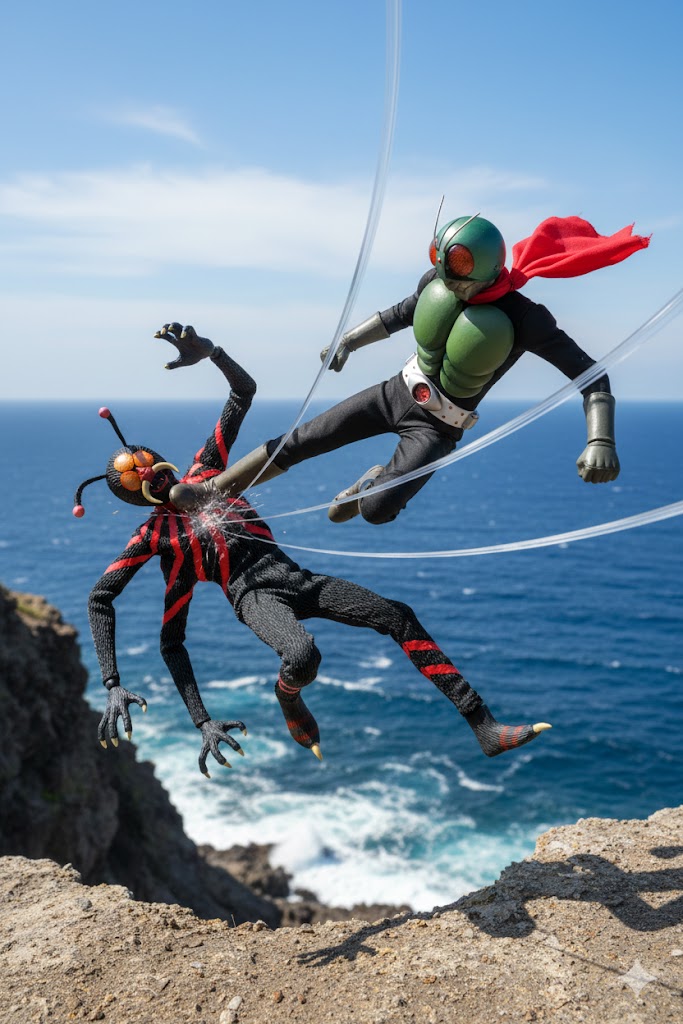 DOW80G7mP0kqn3M's tweet image. 原作版仮面ライダー対クモ男！
コチラの方が背景はコミックに近いかな…？