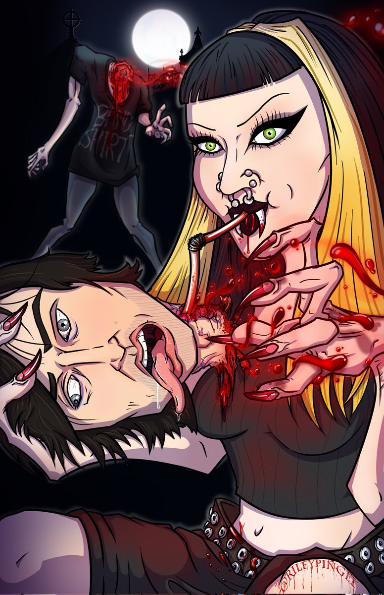 RileyJPingel's tweet photo. 2 finished commissions I did over the holiday season! Always excited for couple's portraits in a MeatCanyon-inspired style! #meatcanyon #digitalart #artcommission #illustration #horrorart https://t.co/B6V2KYSKxW