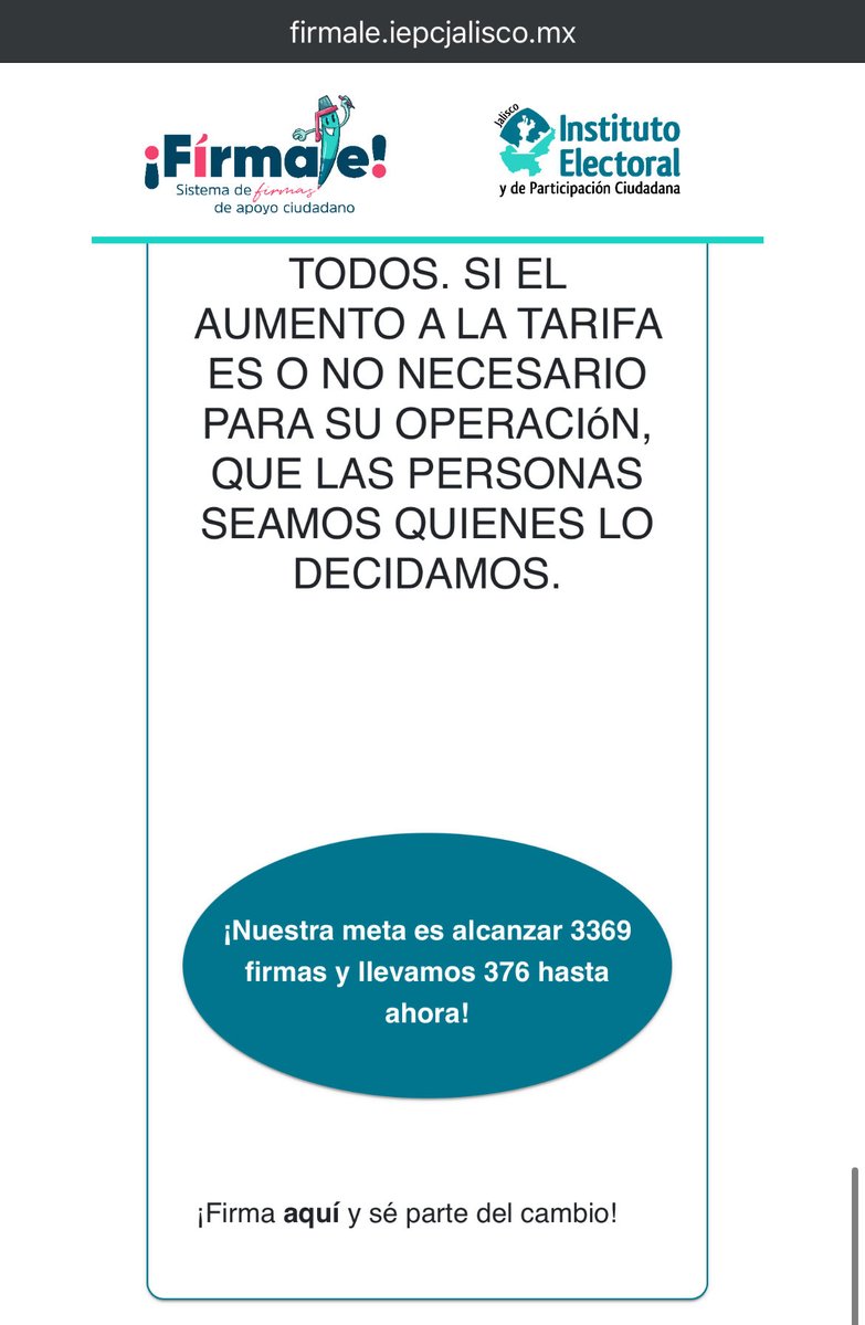 UlaVaz's tweet image. No todo está perdido y hoy mismo pueden firmar para que el tarifazo se someta a consulta pública, solo necesitan tener ine de Jalisco.

firmale.iepcjalisco.mx/mecanismo/si-l…