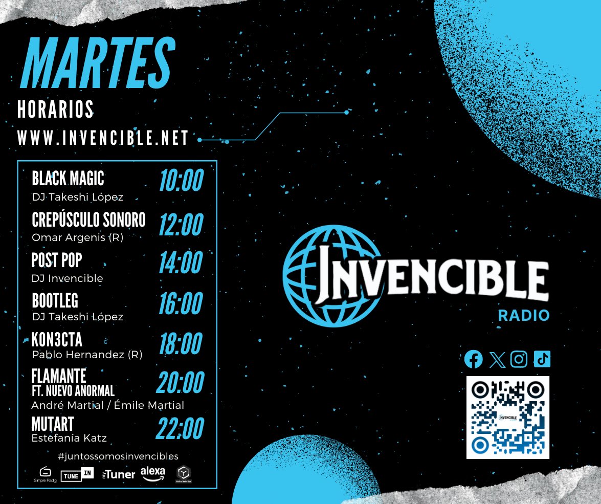#martes en 🌐invencible.net 

Regresaron los programas en vivo y hay nueva programación musical🎧

⚡️#invencibleradio
MyTuner &amp; TuneIn 
¡Alexa, reproduce Invencible Radio! 

#radioonline #radioenvivo #radioenespañol #radiopublica #juntossomosinvencibles