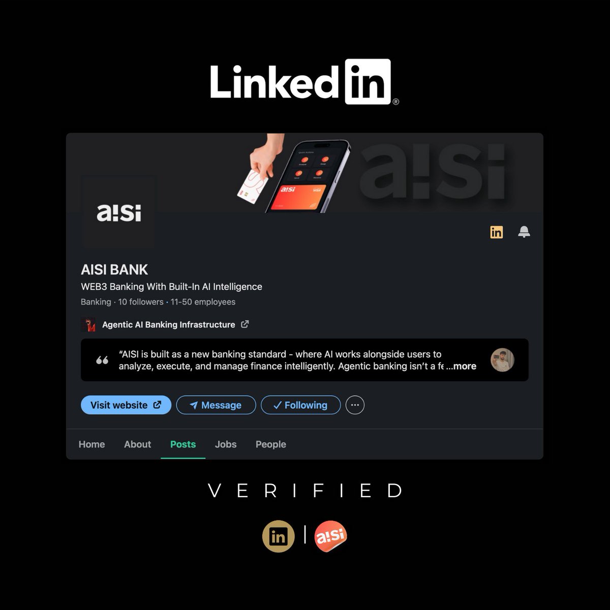 🔗 AISI is now officially verified by LinkedIn - Gold Badge.

This is an important milestone for us. It confirms AISI as a real, verified company and marks a clear step toward bridging Web3 with the Web2 industry - founders, operators, engineers, and institutions.

▶︎ LinkedIn