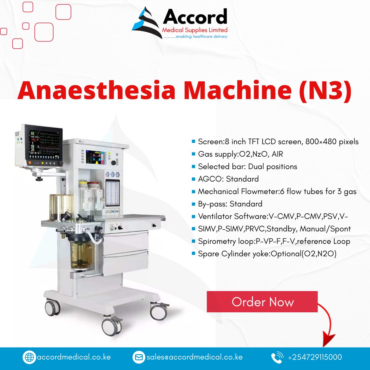 We have the Anesthesia Machines Available.
to make your order
Call 0729 115 000
Visit accordmedical.co.ke
visit us at:
Unicorn sales and services Godowns Baba Dogo Nairobi or 
Aico Plaza, 2nd Floor, Room 8 Opposite Eldoret Hospital
#accord #accordmedicalsuppliers #anesthesia