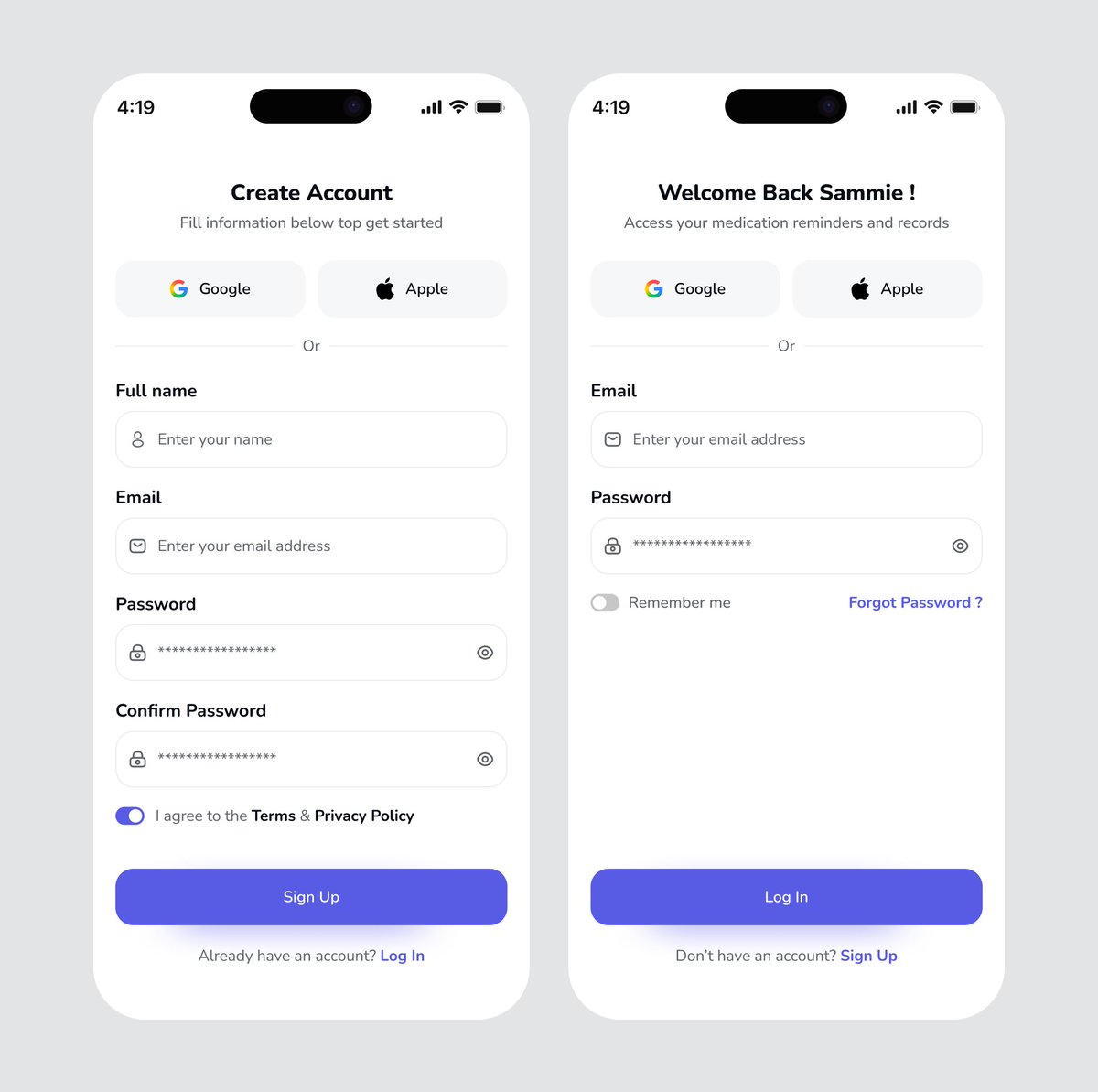 Sign up and Log in screen ✅