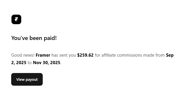 The best kind of notification to wake up to. ☕️

Thank you <a href="/framer/">Framer</a> and <a href="/dubdotco/">Dub.co</a> 

#BuildingInPublic