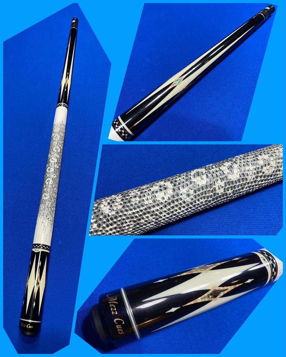 グリップ革巻き完成 革はリザード（トカゲ） キューは「MEZZ CUES