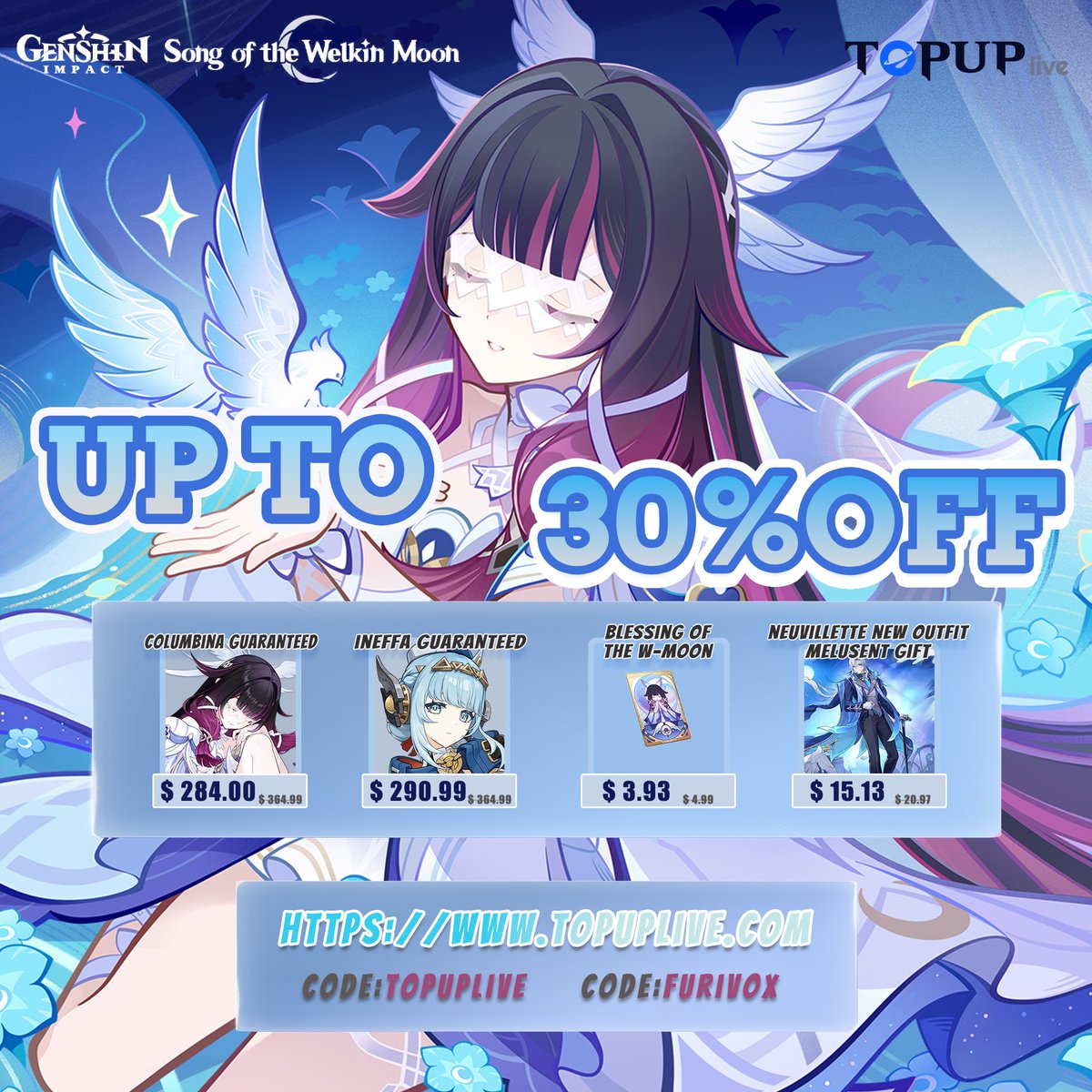 🥳Columbina, the Third of the Fatui Harbingers, has stepped gracefully onto the stage.🌟
💎If you're running low on Primogems, don't miss out on our exclusive recharge bonus!
🔥top up here:topuplive.com/genshinImpact?… #GenshinImpact #Columbina #game #fyp