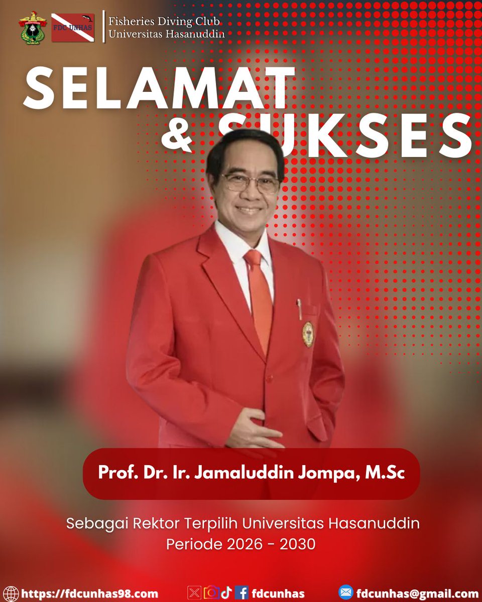 Selamat dan Sukses 

Atas terpilihnya 
Prof. Dr. Ir. Jamaluddin Jompa, M.Sc
Sebagai Rektor Universitas Hasanuddin
Periode 2026 - 2030