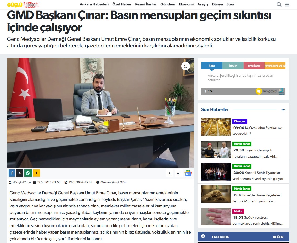 🔴 Basın mensuplarımızın yaşadığı ekonomik sıkıntılarla ilgili olarak Genel Başkanımız Umut Emre Çınar'ın yaptığı açıklama, çeşitli gazetelerde yer aldı. 

Değer ve emek verenlere teşekkür ederiz! 🙏
.. 
.. 
.. 
.. 
.. 
#gmd #gencmedyacilar #basın #basınmensubu #gazete