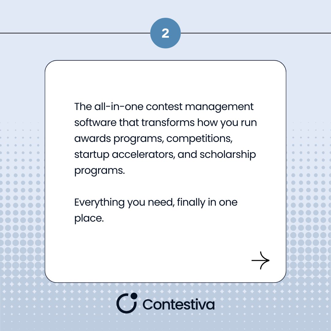 Contestiva_'s tweet image. Ready to simplify your contest management?

Discover powerful features that handle everything from entry to winner announcement. Visit contestiva.io and start your free trial today.

#ContestManagement #AwardsProgram #ContestSoftware #EventTech #StartupTools