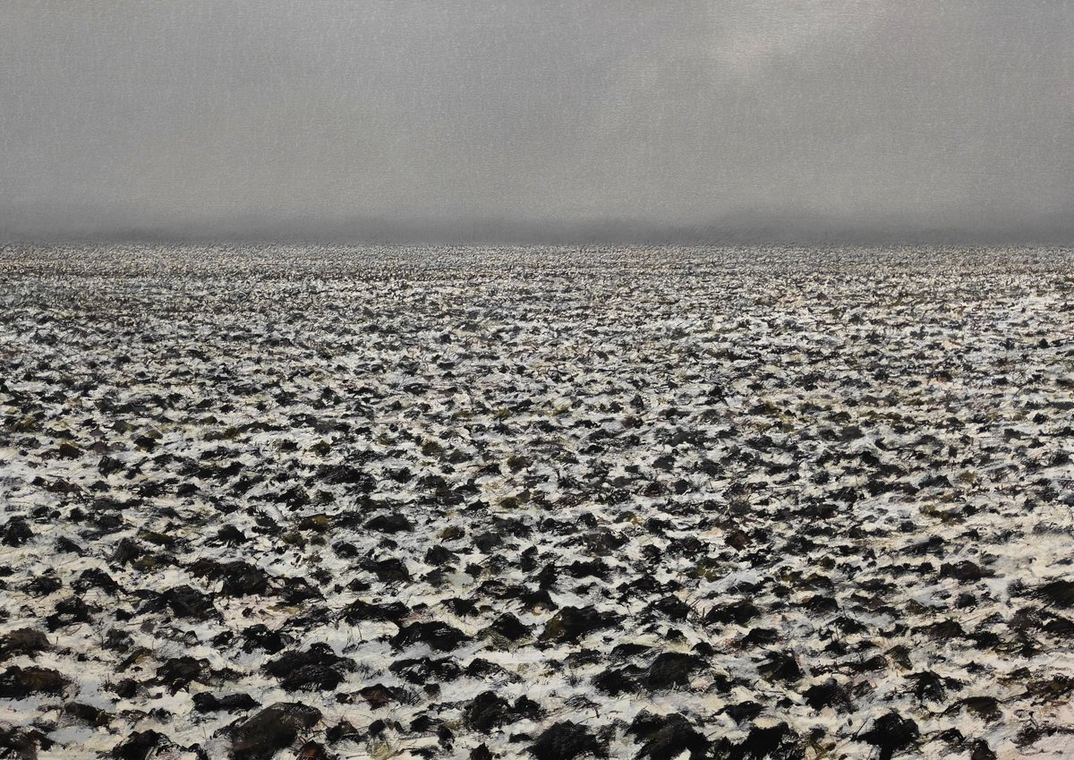 Janusz Kokot - Time off (studium ośnieżonego pola) (ołówek, pastel olejny na papierze, 70 x 100 cm), 2025. #PolishMastersofArt