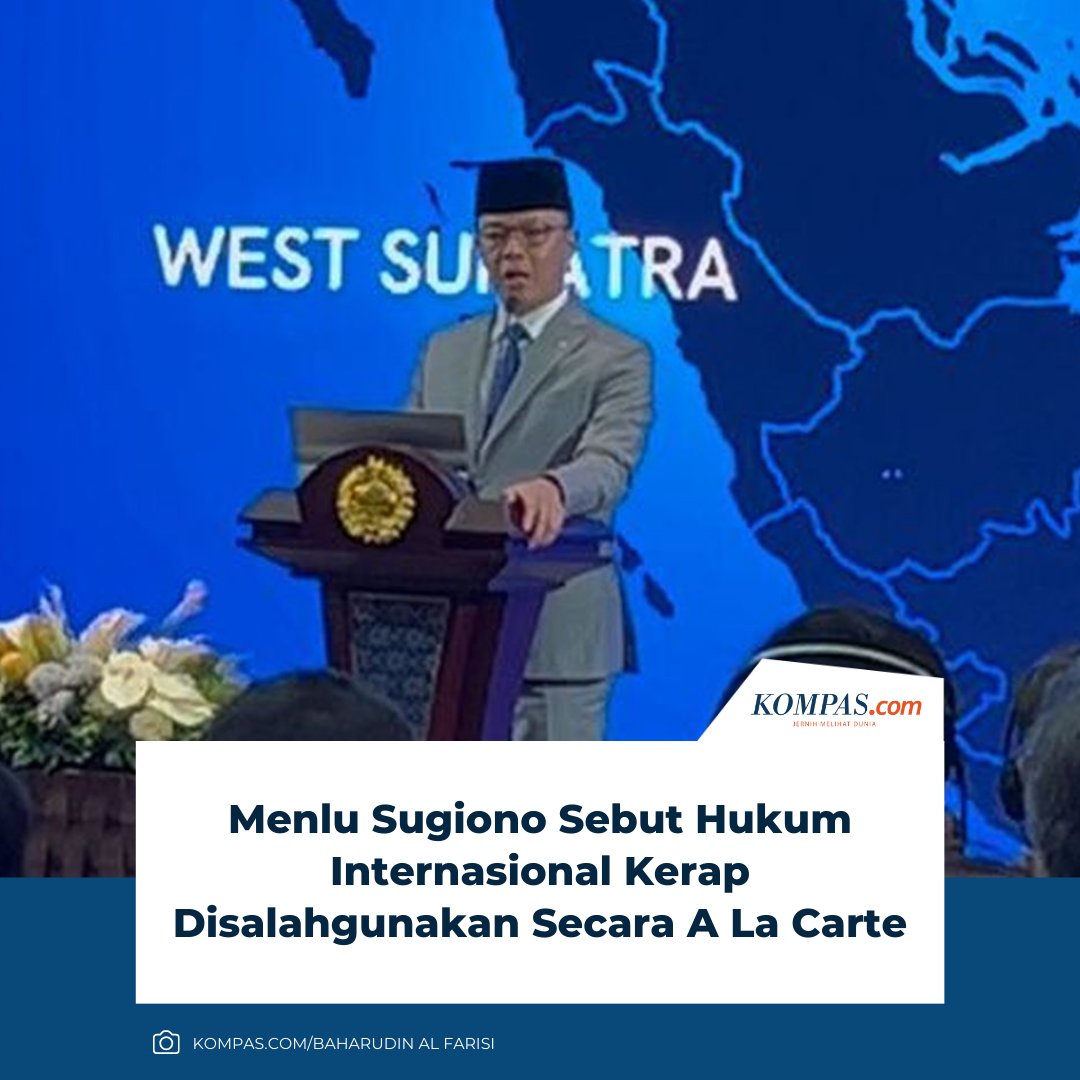 kompascom's tweet image. “Hukum internasional yang selama ini menjadi pagar stabilitas dunia sering disalahgunakan melalui pendekatan yang bersifat a la carte,” kata Menlu Sugiono.

Baca di: nasional.kompas.com/read/2026/01/1… 

| #Indonesia #Menlu #Sugiono