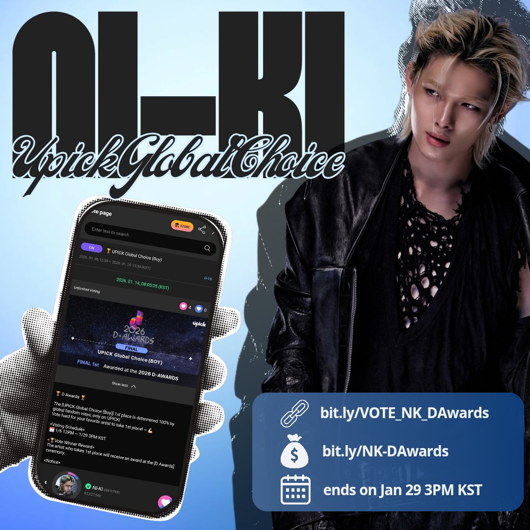 1209VTZONE's tweet photo. [🗳️] 260114
D AWARDS — [UPICK Global Choice - Boy] 🏆

Yuk kumpulkan jams dan simpan untuk tanggal 15!

📊 Posisi saat ini: 4
🎯 TOP 1
🗓 1/6 12PM ~ 1/29 3PM KST
🏆 D Awards [UPICK Global Choice - Boy]

🗳 https://t.co/V84HGfCBk9
💰 https://t.co/YCglcNazFX

#ENHYPEN #NI_KI https://t.co/oDwVCvaBpt