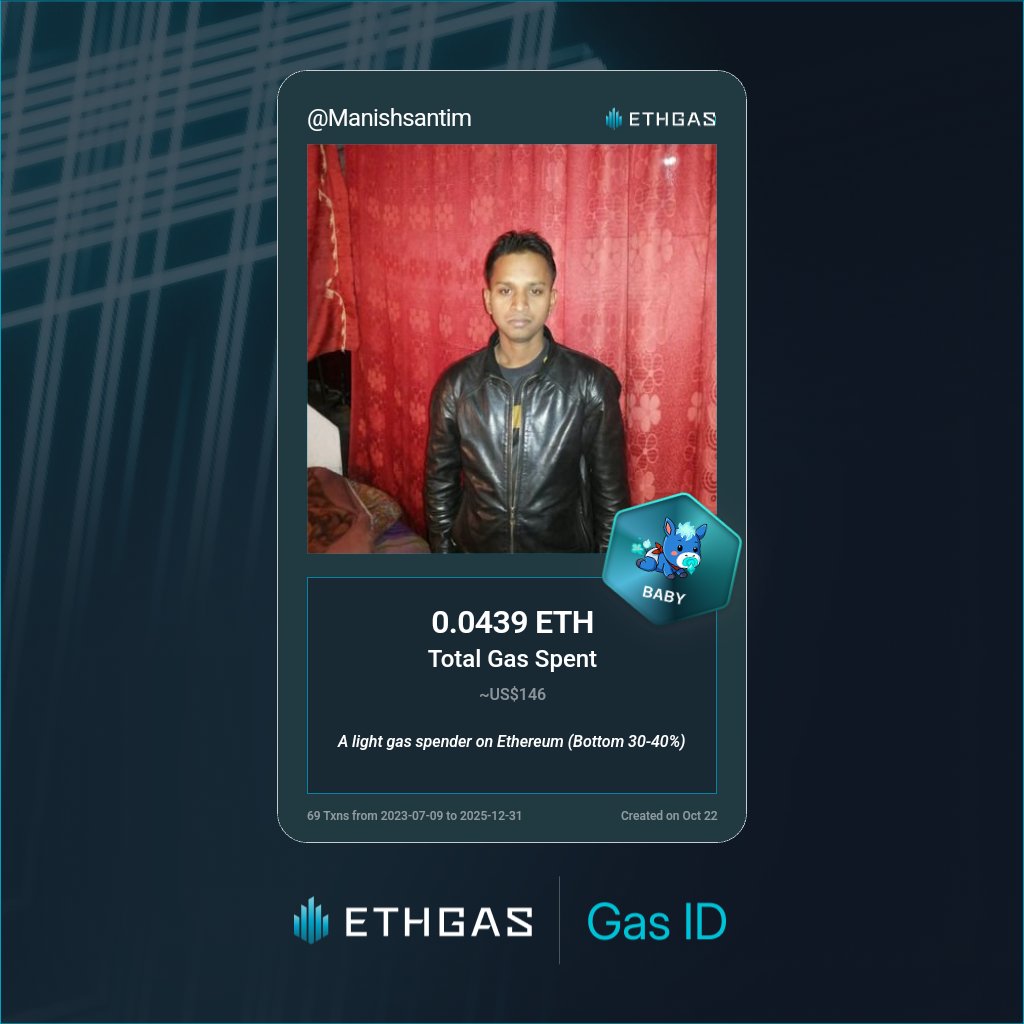Just unlocked my Gas ID via ETHGas 🪪

I'm a Baby Jack with 0.0439 ETH spent on gas since Beacon Chain - now fueling my climb to the Gasless Future and earned 12 Beans already. 

Reveal yours at ethgas.com/community/gas-…