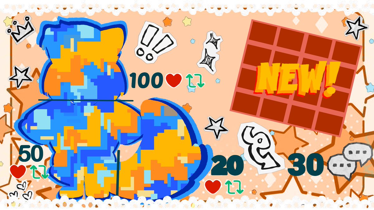 Chicos,al final, no podre hacer el stream de cumpleaños porque me voy de viaje, pero eso no significa que no les deje una sorpresita el día de mi cumple. Por ahora, les dejo una pequeña meta para que revelen mi avatar y también para que revelen los nuevos emotes que tengo listo