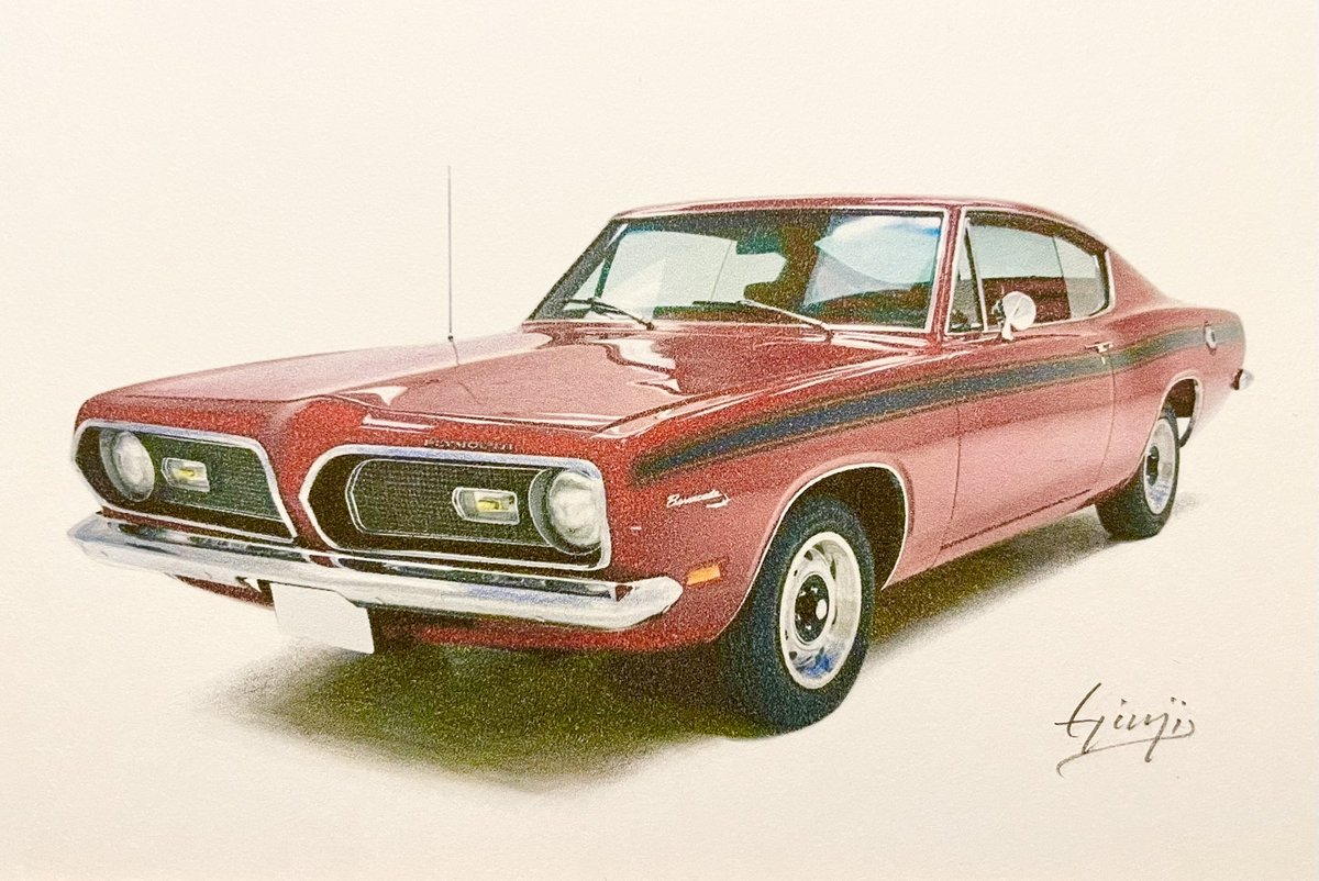 ginji_matsubara's tweet image. 1969 プリムス・バラクーダ
#アメ車 #水彩色鉛筆画
Plymouth Barracuda Fastback
#watercolor #colorpencil #drawing