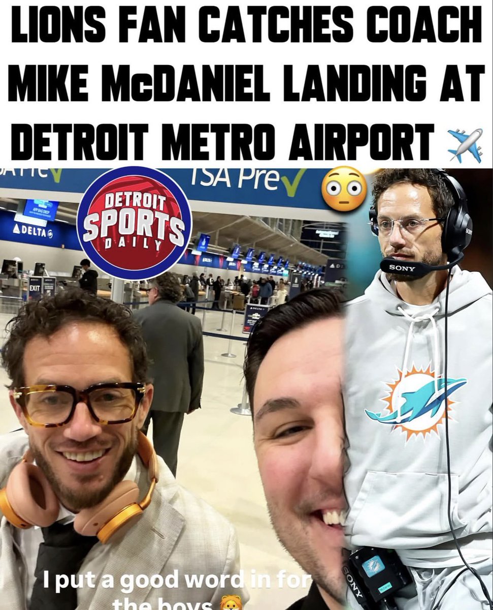 A Lions fan caught Mike McDaniel landing at Detroit Metro Airport for his interview 😂🔥

(h/t: IG/detroitsportsdaily)