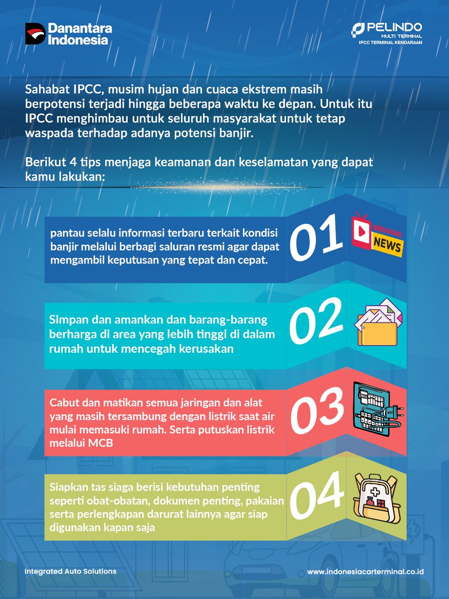 WASPADA CUACA EKSTREM!
Sahabat IPCC, musim hujan dengan intensitas tinggi dan potensi cuaca ekstrem masih berpeluang terjadi dalam beberapa waktu ke depan. Kondisi ini dapat meningkatkan risiko terjadinya banjir di berbagai wilayah.