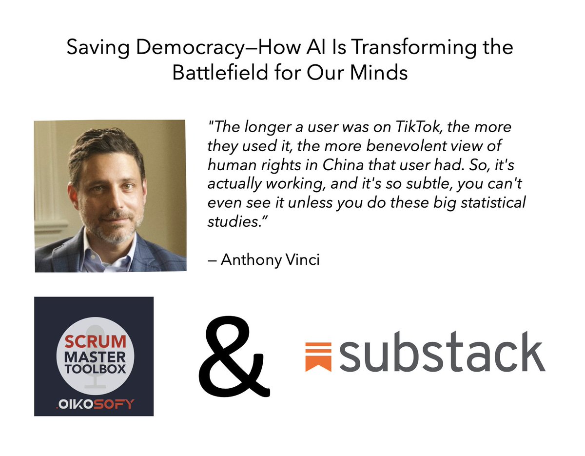 "You are being targeted. Not people in general. YOU." 🎯
Former intelligence officer Anthony Vinci on why every citizen needs to think like a spy in the age of AI.
His practical defense strategies might save your sanity (and democracy).
Listen: scrum-master-toolbox.org/2026/01/podcas…