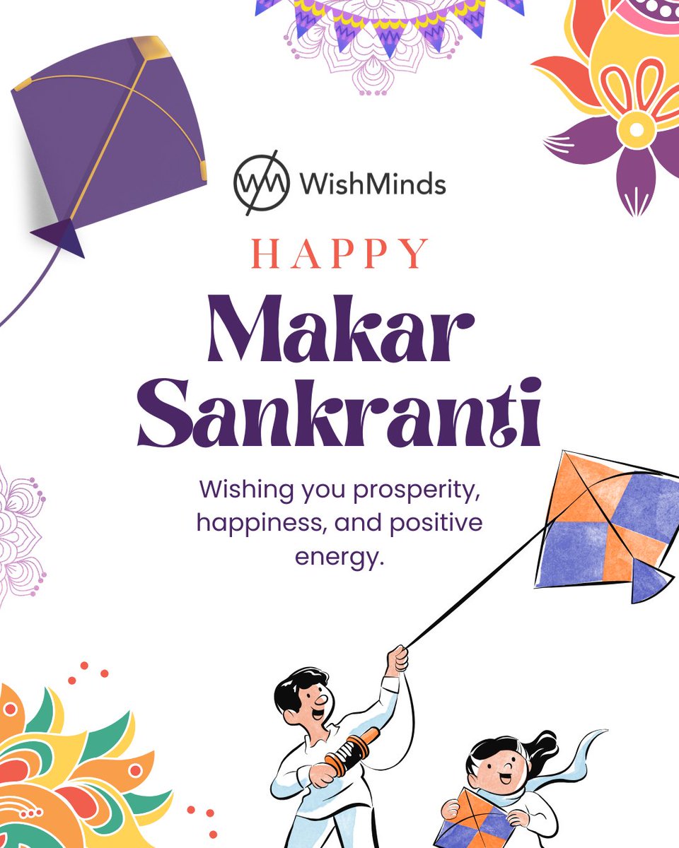 As the kites rise, may your hopes and happiness rise even higher 🪁✨
Wishing you a joyful and prosperous Makar Sankranti!

#MakarSankranti #HappySankranti #FlyHigh #PositiveEnergy #FestiveVibes #IndianCulture #CelebrationTime #WishMindsGreetings