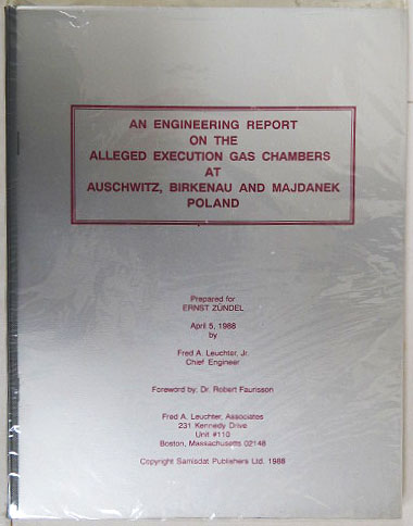 000000Chris's tweet photo. "After reviewing all of the material and inspecting all of these facilities, it is the best engineering opinion of this author that the alleged gas chambers at the inspected sites could not have been utilized or seriously considered to function as execution gas chambers."  

Leuchter, Fred A. "The Leuchter Report: An Engineering Report on the Alleged Execution Gas Chambers at Auschwitz, Birkenau and Majdanek, Poland." Samisdat Publishers, 5 Apr. 1988.