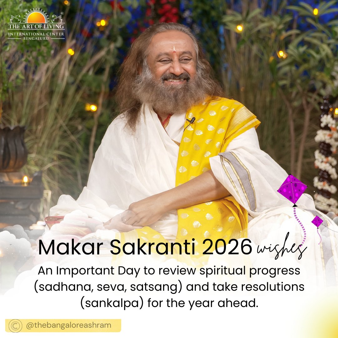 ArtofLivingIC's tweet photo. Makar Sankranti 2026 — a festival of transformation. As the Sun begins its northward journey, may our lives move towards clarity, harmony, and truth.
आ नो भद्राः क्रतवो यन्तु विश्वतः
Just as the harvest nourishes life, may noble thoughts, wisdom, compassion guide our journey towards light and truth.
Wishing every one a very prosperous Sakranti, full of gratitude, renewal, and rising towards higher values.