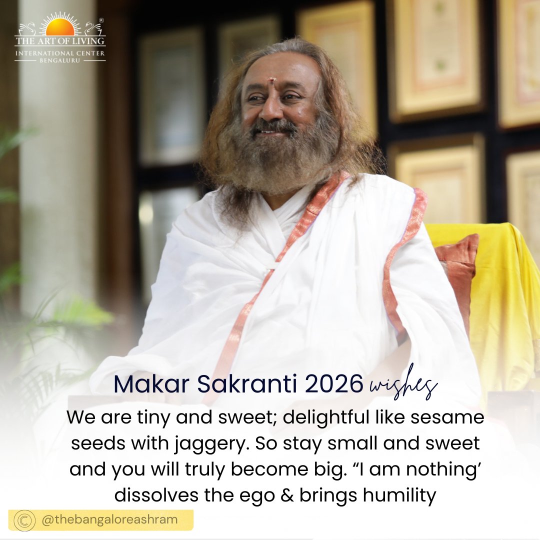 ArtofLivingIC's tweet photo. Makar Sankranti 2026 — a festival of transformation. As the Sun begins its northward journey, may our lives move towards clarity, harmony, and truth.
आ नो भद्राः क्रतवो यन्तु विश्वतः
Just as the harvest nourishes life, may noble thoughts, wisdom, compassion guide our journey towards light and truth.
Wishing every one a very prosperous Sakranti, full of gratitude, renewal, and rising towards higher values.