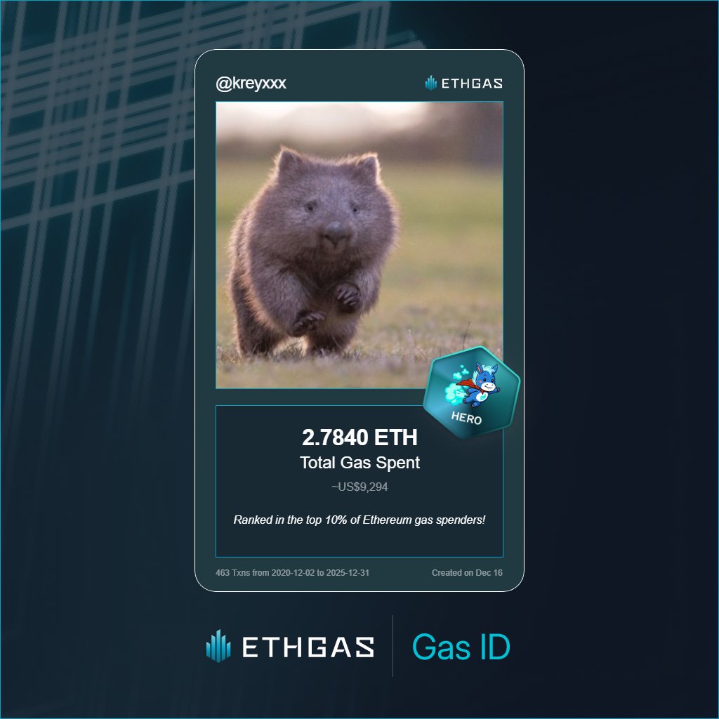 Leveled up in the Great Gas Reckoning with ETHGas! 💪

Hero Jack status: 2.784 ETH gas spent, 3000 Beans earned—supporting the Gasless Future!

Claim your Gas ID at ethgas.com/community/gas-…