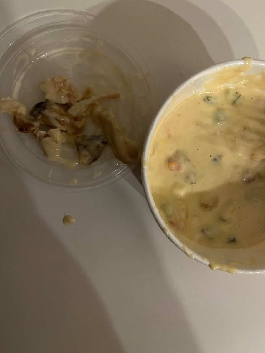 kelllzy's tweet image. Why was all this unidentified meat in what is supposed to be a vegetarian queso @ChipotleTweets
