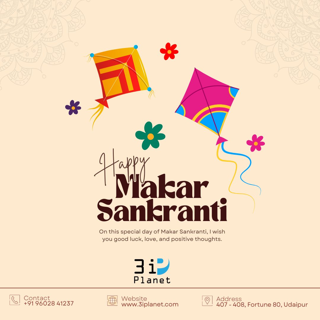 Happy Makar Sankranti
Fly high with innovation, creativity, and success 🪁
Warm wishes of Makar Sankranti from 3i Planet.
3iplanet.com
#MakarSankranti2026 #HappySankranti #3iPlanet #DigitalMarketing #BusinessGrowth #FestiveGreetings #KiteFlying #IndianTradition