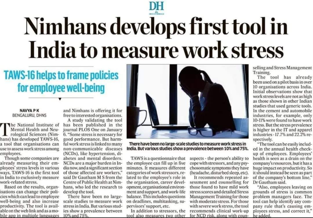 JhunuDr's tweet image. TAWS -16 first tool in India to measure work stress (2023)

#WorkplaceWellbeing #WorkStress