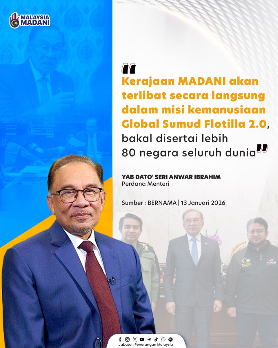 Kerajaan MADANI sertai Global Sumud Flotilla 2.0 demi keadilan dan kemanusiaan sejagat. 🌍✊🤍

#RancakkanMADANI
#MADANIBekerja
#TaatSetia
#JabatanPenerangan