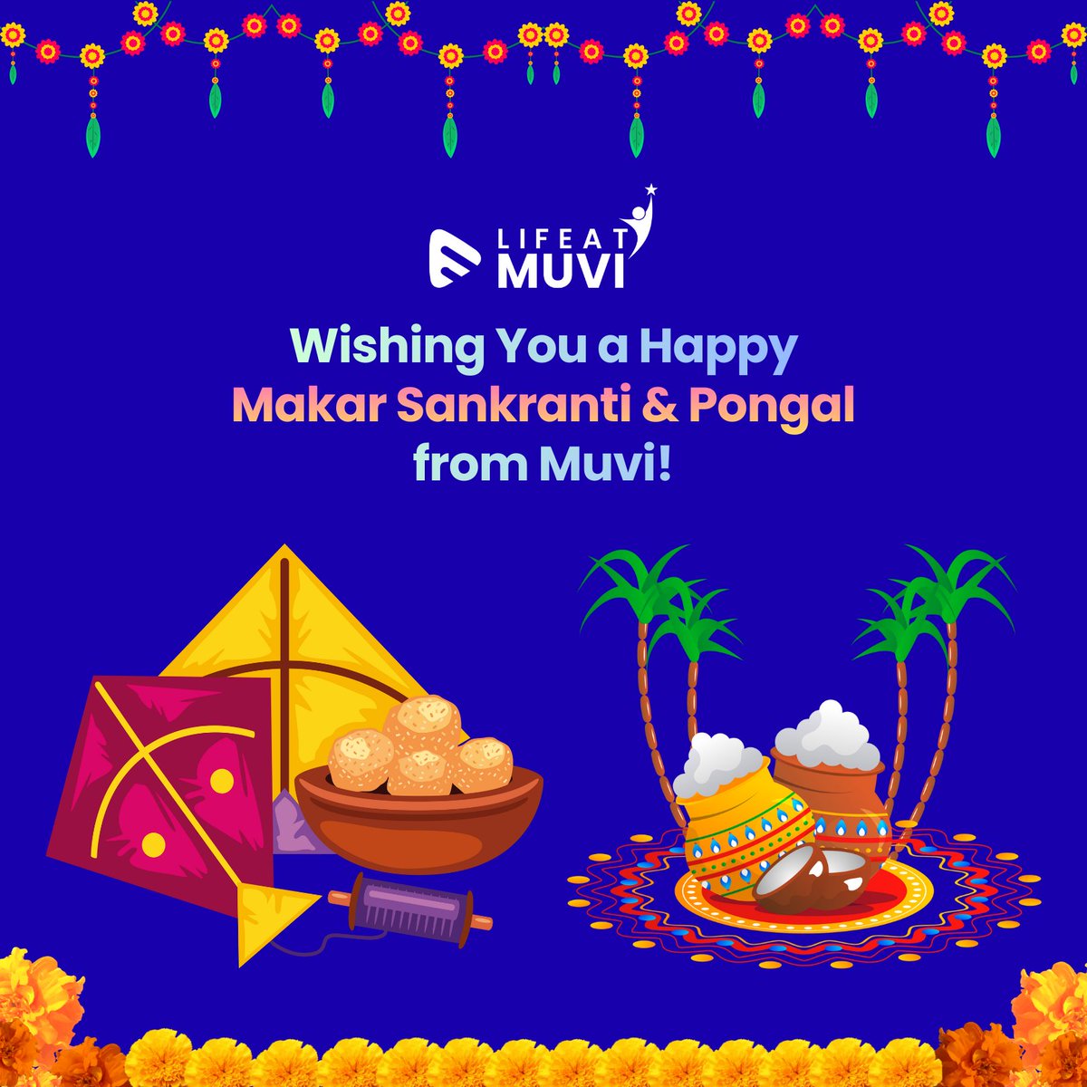 LifeMuvi1's tweet photo. Wishing you prosperity, growth, and new beginnings this harvest season.🌾🪁Happy Makar Sankranti &amp; Pongal from Muvi!

#MakarSankranti #Pongal #HarvestFestival #FestiveVibes #NewBeginnings #Muvi https://t.co/Ht6QJFJSyS