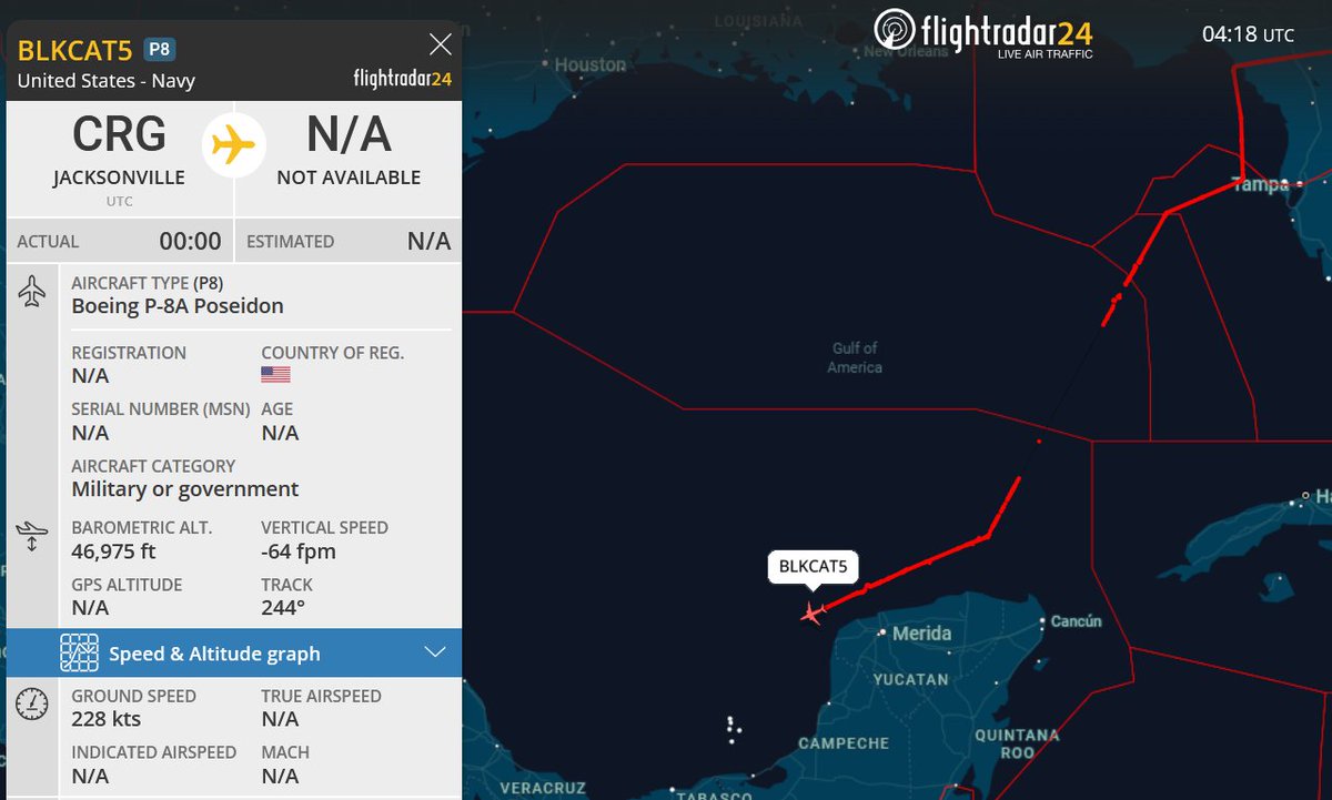 prefix64's tweet image. US Navy MQ-4C Triton (BLKCAT5) is on its twelfth mission near the Mexican coastline. Notably, it is identifying itself as a P-8 Poseidon #AE682F. It is important to emphasize that, despite operating close to the coast, the aircraft remains outside Mexican airspace.