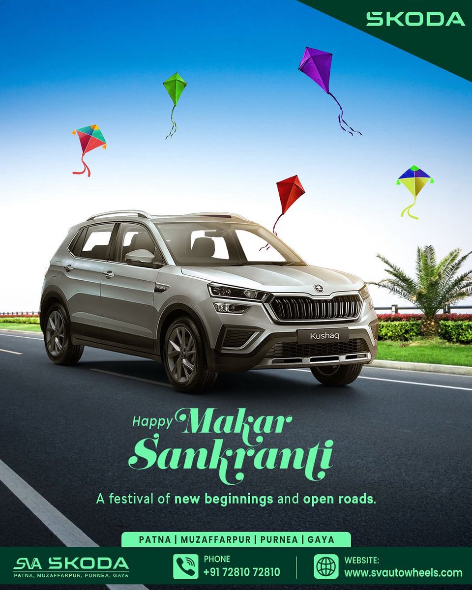 svaskoda's tweet photo. Fresh beginnings, open roads, and the joy of moving ahead.
Wishing you a Happy Makar Sankranti from all of us at SVA Škoda! 

#SVAŠkodaPatna, #ŠkodadealershipinPatna, #ŠkodacarsinBihar, #ŠkodashowroomPatna, #buyŠkodainPatna, #MakarSankranti2026 https://t.co/CQ5nfV694m