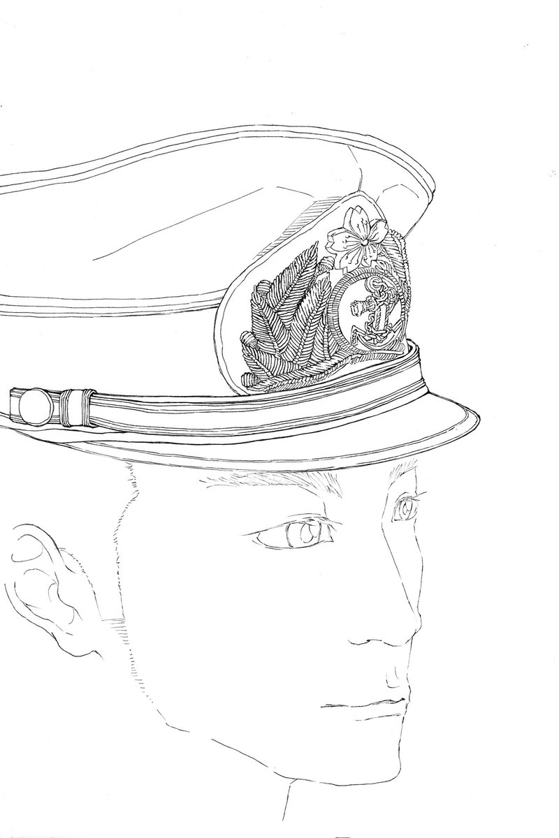 2260eguot's tweet photo. 帽子を描いたら、顔がいるのでは？と思って付け足しました。規定の被り方の範囲内で、個性があり、勿論沢山の士官たちが同じ帽子を被っていたんだろうと思うと熱いものがあります… https://t.co/GIn2kVZVxx
