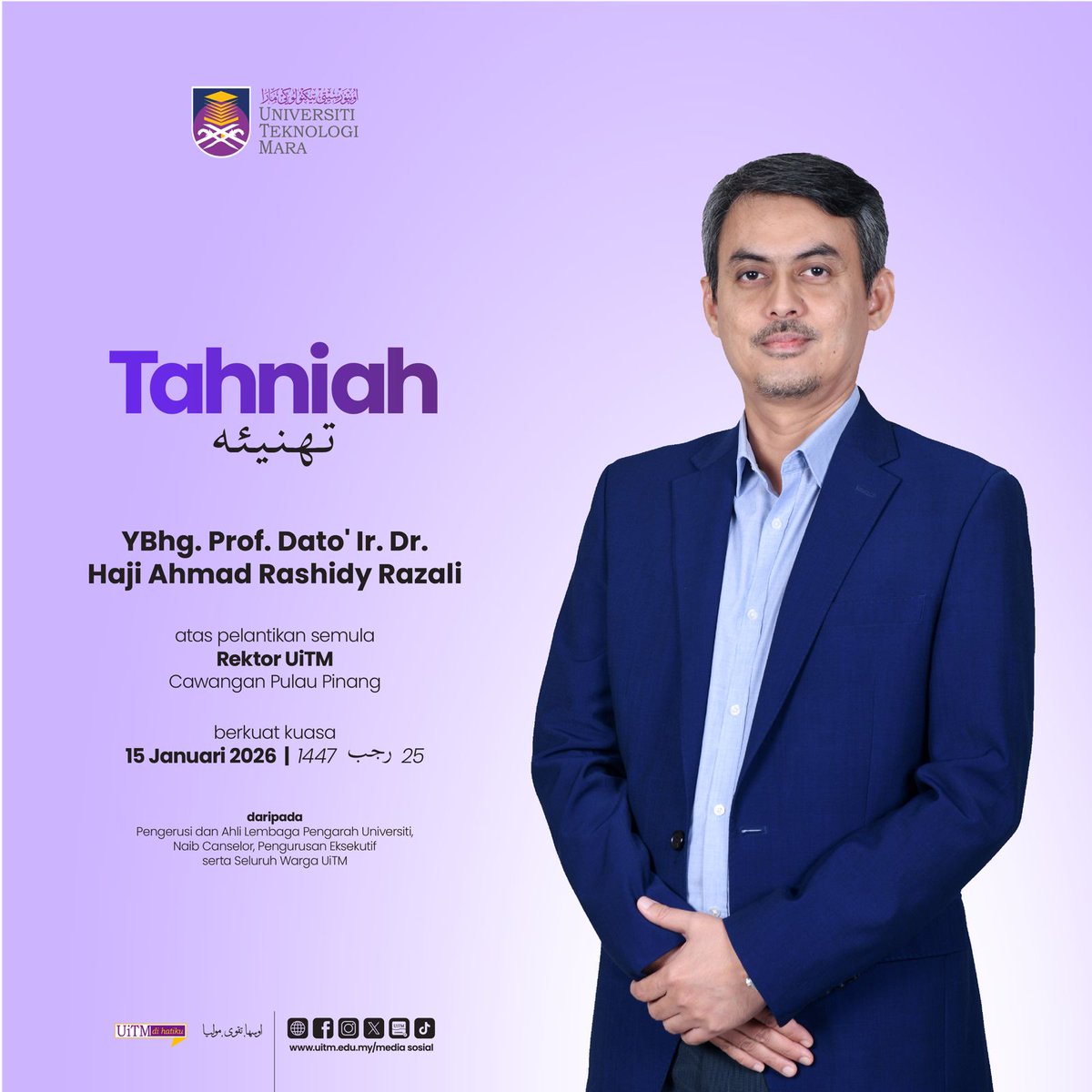 [𝗛𝗘𝗕𝗔𝗛𝗔𝗡 𝗣𝗘𝗟𝗔𝗡𝗧𝗜𝗞𝗔𝗡 𝗥𝗘𝗞𝗧𝗢𝗥]
Setinggi-tinggi ucapan tahniah diucapkan kepada Rektor-rektor UiTM Cawangan atas pelantikan &amp; pelantikan semula. Selamat menjalankan tugas.