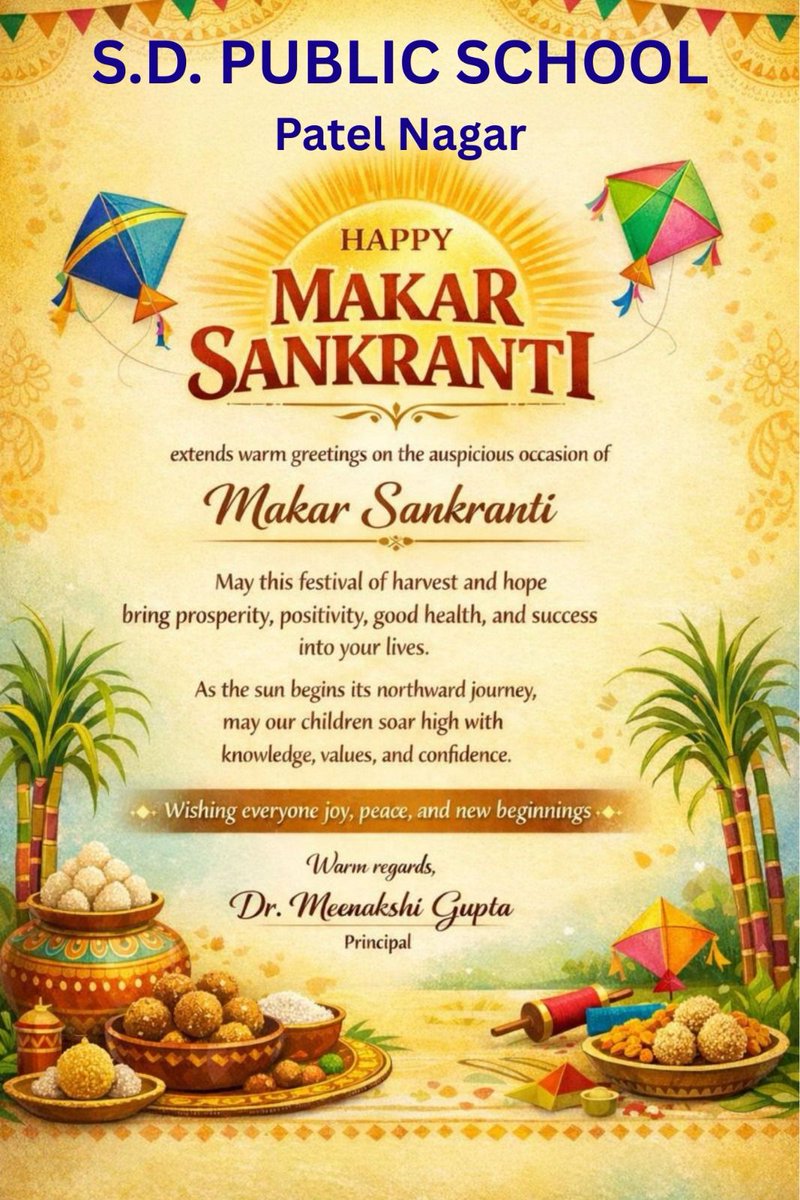 Happy Makar Sankranti!
May this auspicious festival bring good health, prosperity, positivity, and new beginnings to all.
May the warmth of the sun fill your lives with happiness and success.
#MicrosoftShowcaseSchool #greenplatinumschool
<a href="/PMOIndia/">PMO India</a> <a href="/cbseindia29/">CBSE HQ</a>