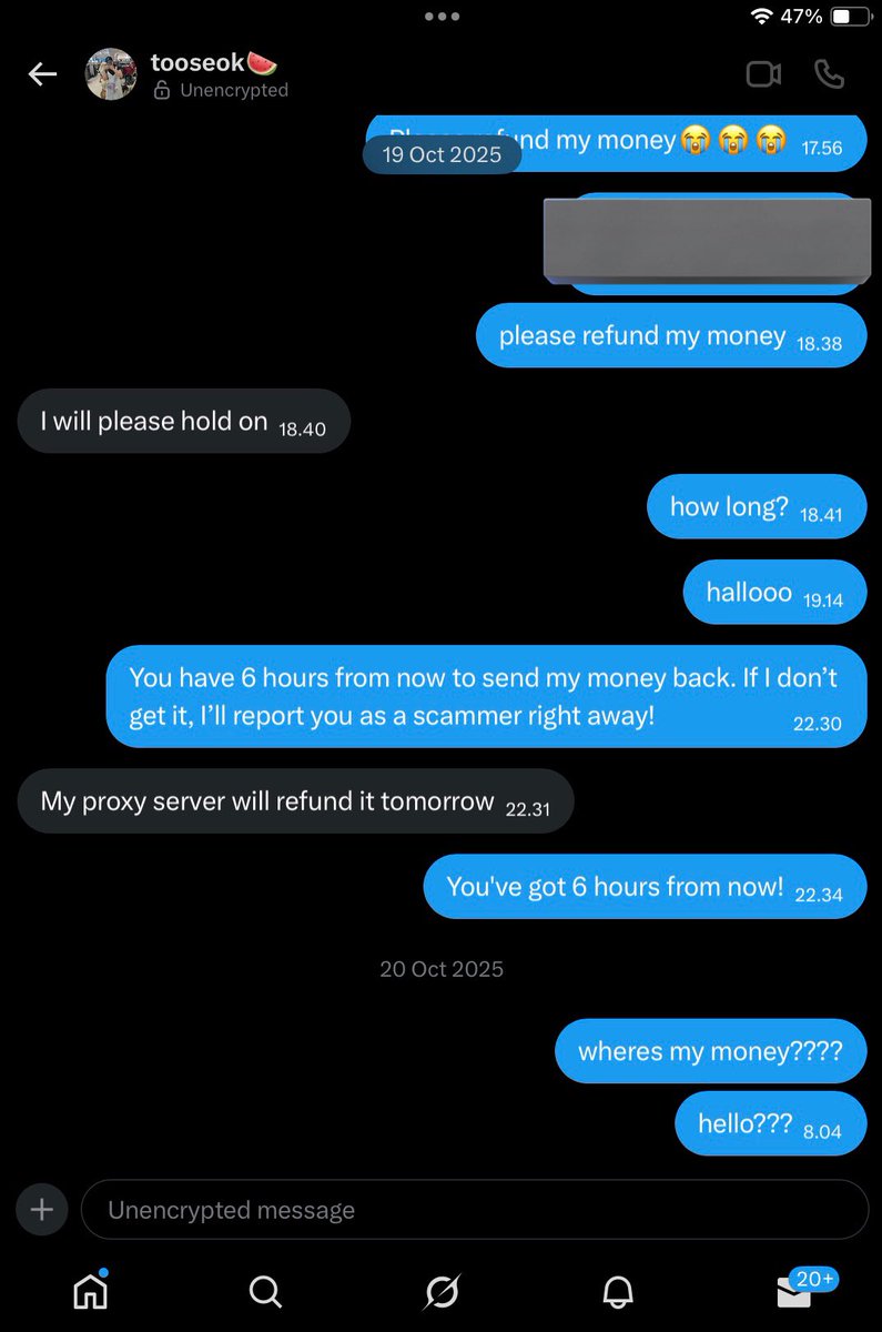 7kekekeke's tweet image. ‼️SCAMMER ALERT CONCERT TICKET‼️

account seemed legit &amp;amp; responsive at first, but after payment excuses their proxy was offline and promised a refund but ended up blocked me😡

please be careful with this account @/ tooseok @/ tooseokoim

BANK : BRI 334901029943501
NAMA: Romi