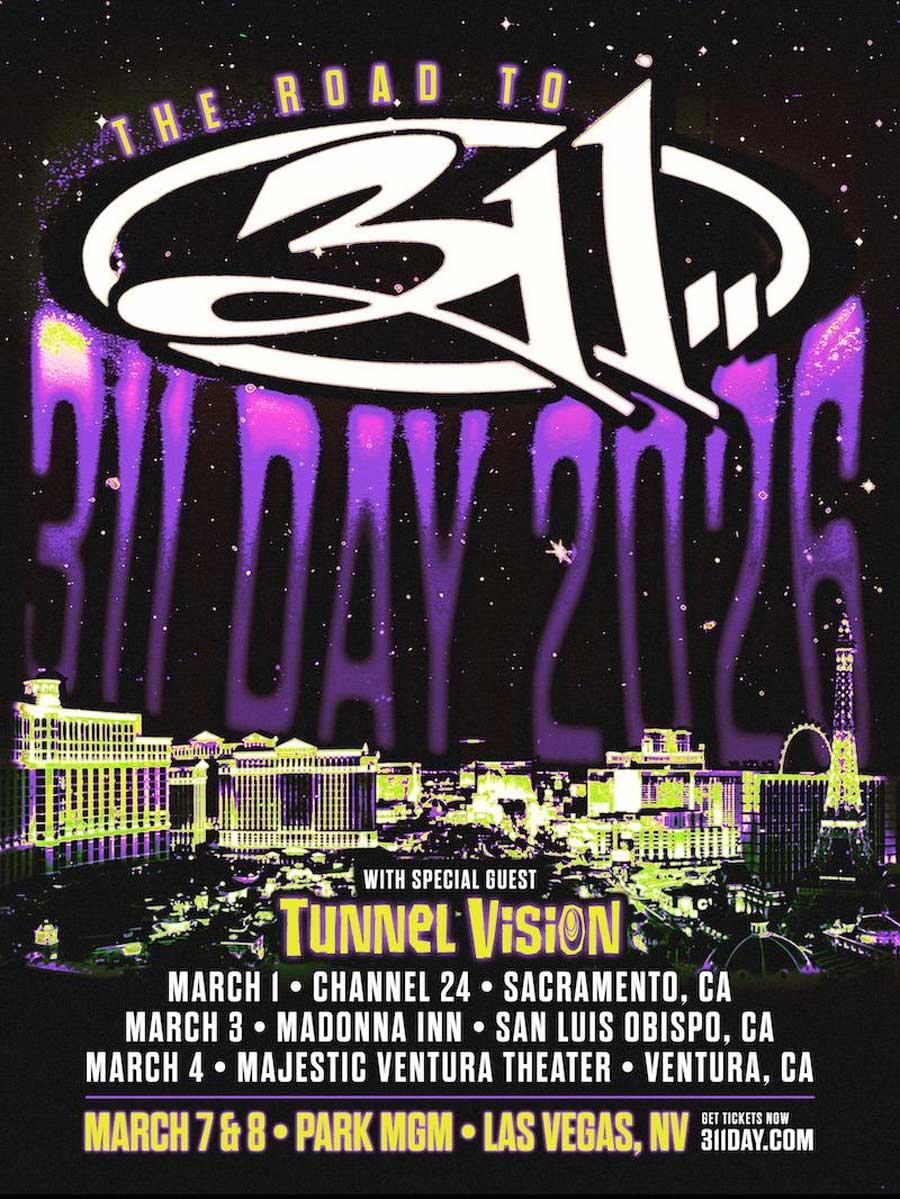 BionicBuzz's tweet image. Legendary rock band @311 have announced #TheRoadto311Day, a series of shows taking place in Sacramento, San Luis Obispo, and Ventura this March as the band makes their way to Las Vegas for their annual #311Day celebration. Details: bionicbuzz.com/music/311-anno…