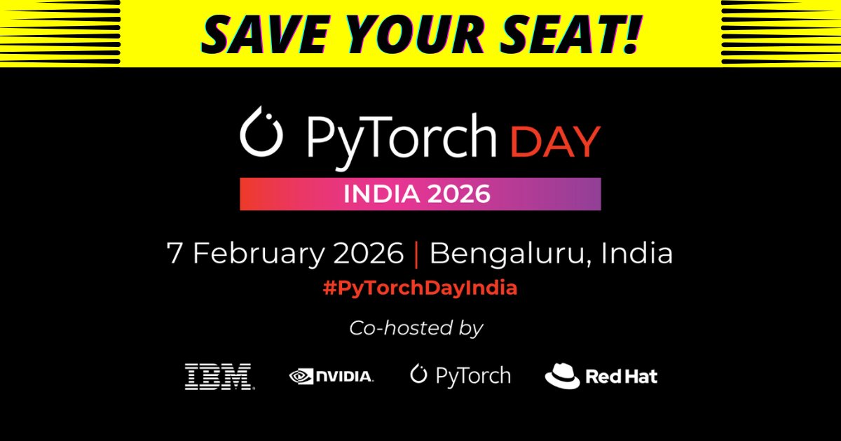 PyTorch's tweet image. 📣 ICYMI: #PyTorchDayIndia is coming to Bengaluru on 7 February! Register NOW &amp;amp; reserve your seat for a full day of #PyTorch technical talks, discussions &amp;amp; networking with #AI &amp;amp; #ML leaders ➡️ hubs.la/Q03-s0qv0