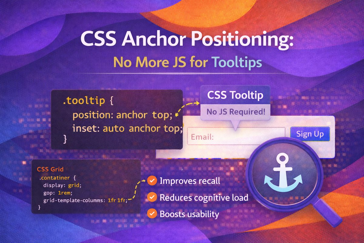 I've loaded entire JS libraries just to position a tooltip. Ridiculous, right?

CSS Anchor Positioning changes everything. Native browser positioning, zero JavaScript, proper performance.

Here's how I'm building tooltips now 👇

alexanderburgos.netlify.app/blog/css-ancho…