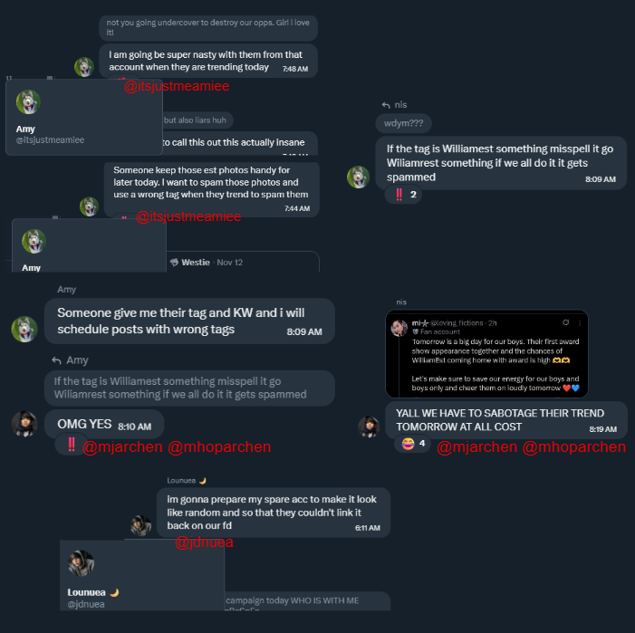 mirandapandafor's tweet image. These people not just start fanwars, but also actively sabotage other fandoms' trends. Talking about how to use spare accounts and intentionally misspell the tags so WE trends wouldn't go high.