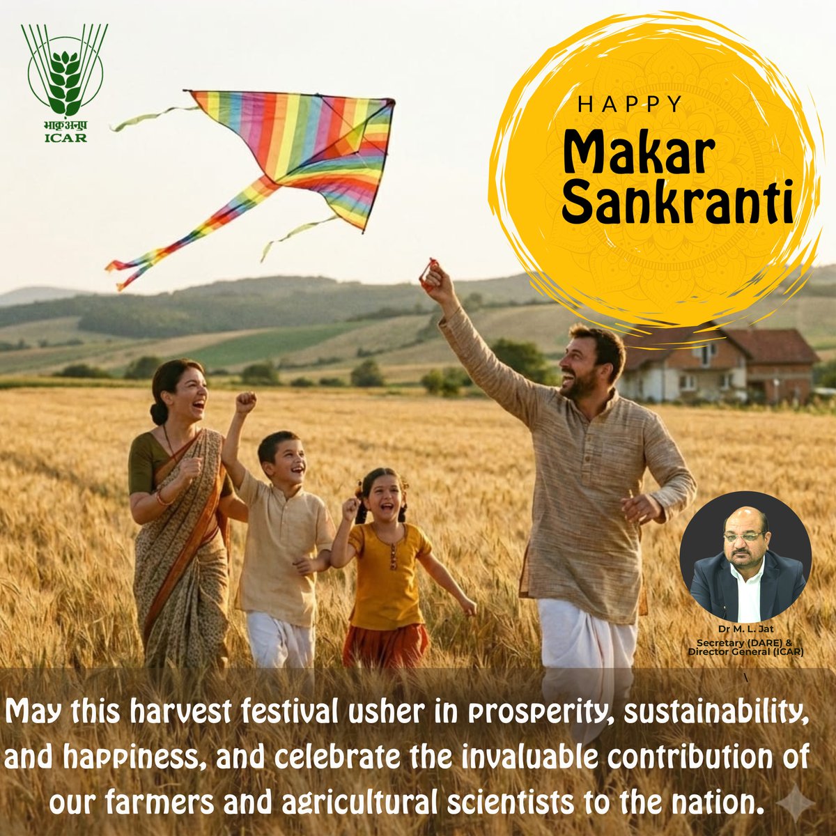 Warm Makar Sankranti wishes from #ICAR.
May the harvest season bring prosperity, sustainability, and renewed hope to our farmers and nation.
<a href="/ChouhanShivraj/">Shivraj Singh Chouhan</a> <a href="/PIB_India/">PIB India</a> <a href="/AgriGoI/">Agriculture INDIA</a>