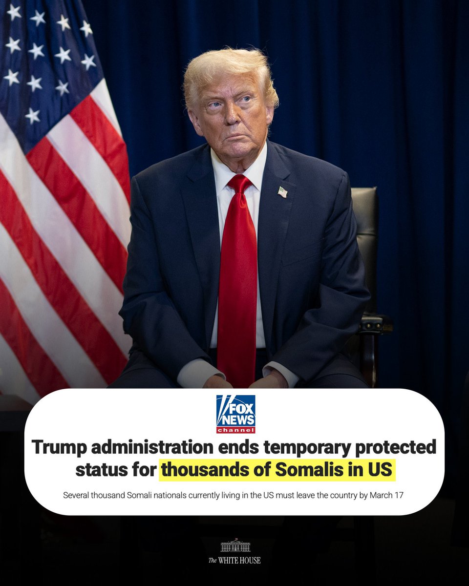 profsrecord's tweet image. BREAKING: President Trump ENDS TPS for thousands of Somalis amid massive fraud scandals in Minnesota.

“We are putting Americans first.” - @Sec_Noem