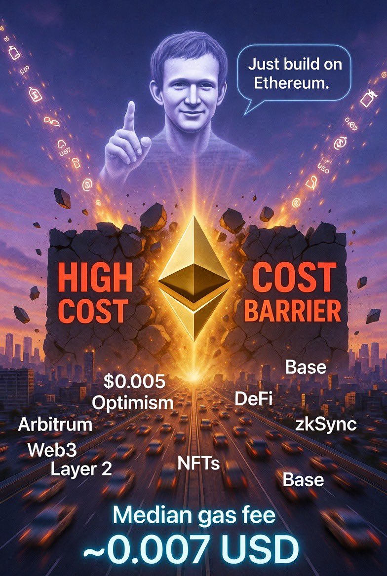 🚨이더리움(ETH)이 진짜 비용 장벽을 뚫어버렸네요! 🔥] 최근 메인넷 수수료 중간값(median)이 0.007달러 수준까지  내려왔습니다!(Etherscan Gas Tracker 기준, 지금도 0.03~0.12 Gwei 사이에서 움직이며 단순 ETH 전송은  0.005~0.015달러 안팎, 저점 찍을 땐 0.007달러도 ...