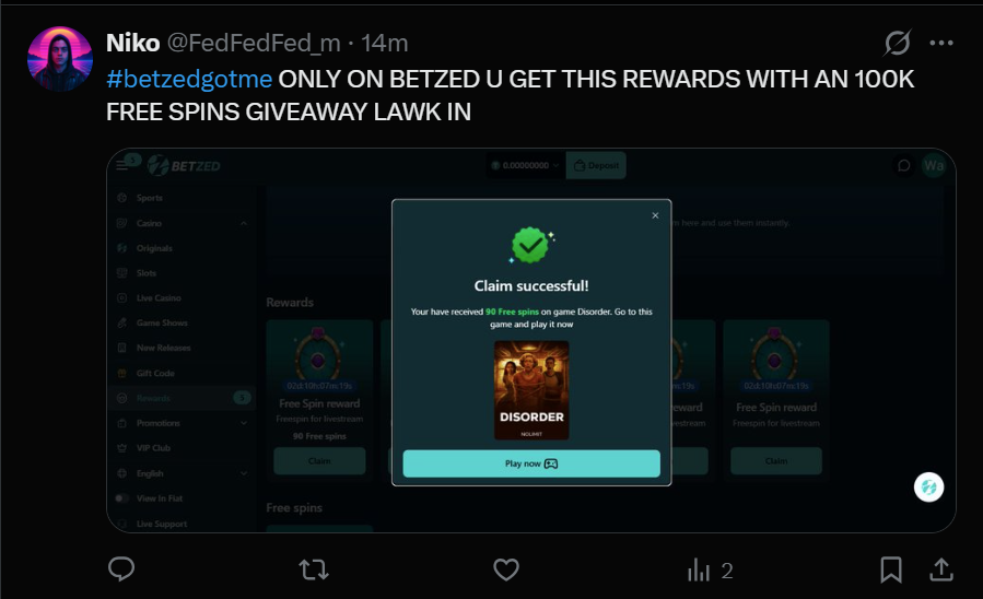 Betzed.com Freespin tweet media