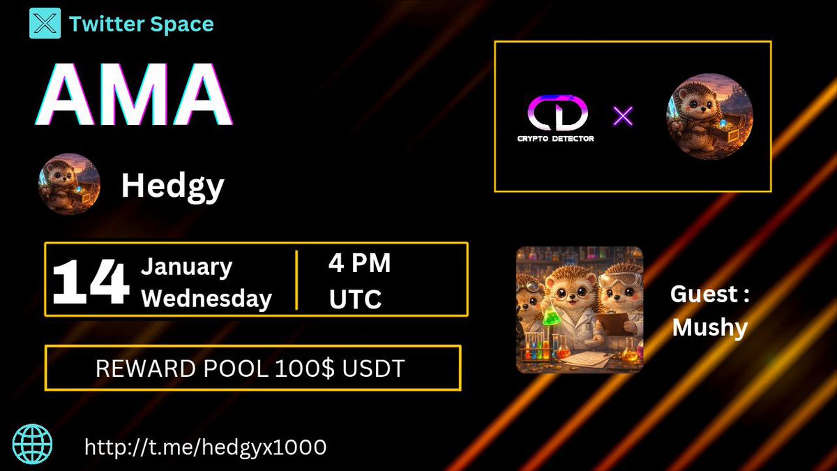 Mushywilldoit's tweet photo. BIG NEWS HEDGIES 🗣

TODAY AT 4 PM UTC I WILL BE JOINING AN AMA HOSTED FOR US BY https://t.co/a3iEyDf4me AND WILL BE PROMOTING $HEDGY  🔥

TALKING ABOUT THE FUTURE PLANS, MARKETING AND SHOWING SOMETHING REALLY COOL THAT WILL BE OUR ONE STEP CLOSER TO THE MOON 🌕

MAKE SURE TO TUNE IN 📈